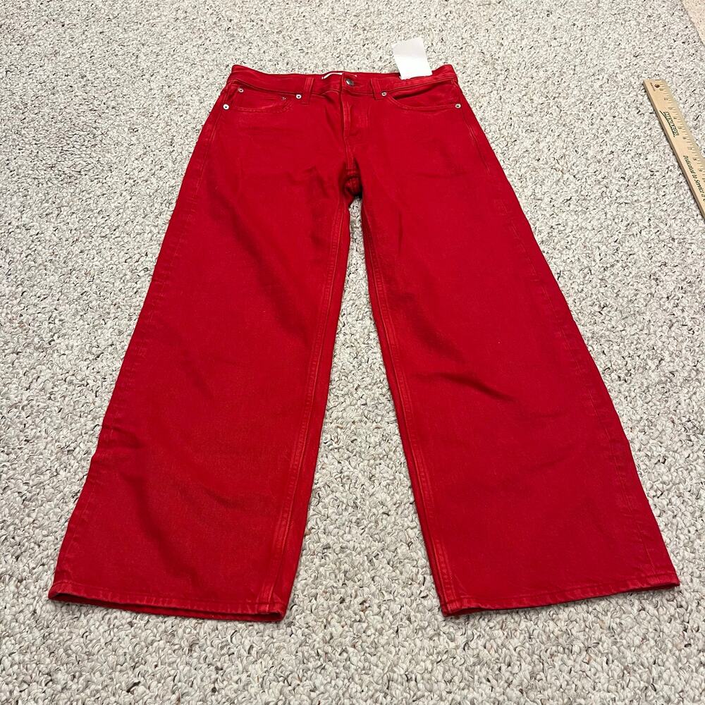 NEW Madewell Low Slung Baggy Crop Jeans 25 Red Denim Preppy Costume Holiday